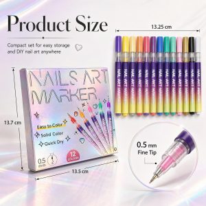 12-Color Nail Art Marker Set - Quick-Drying Acrylic Pens for DIY Manicures