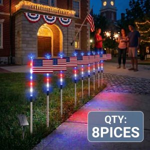 8-Piece American Flag Solar Light Set with 8 Lighting Modes