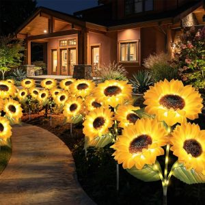 Solar Powered LED Sunflower Garden Lights - Realistic Nighttime Glow