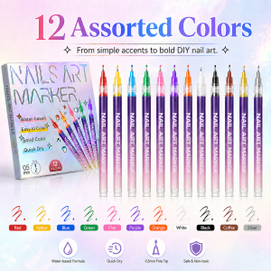 PTZ 12-Color Nail Art Marker Set - Quick-Drying Acrylic Pens for DIY Manicures