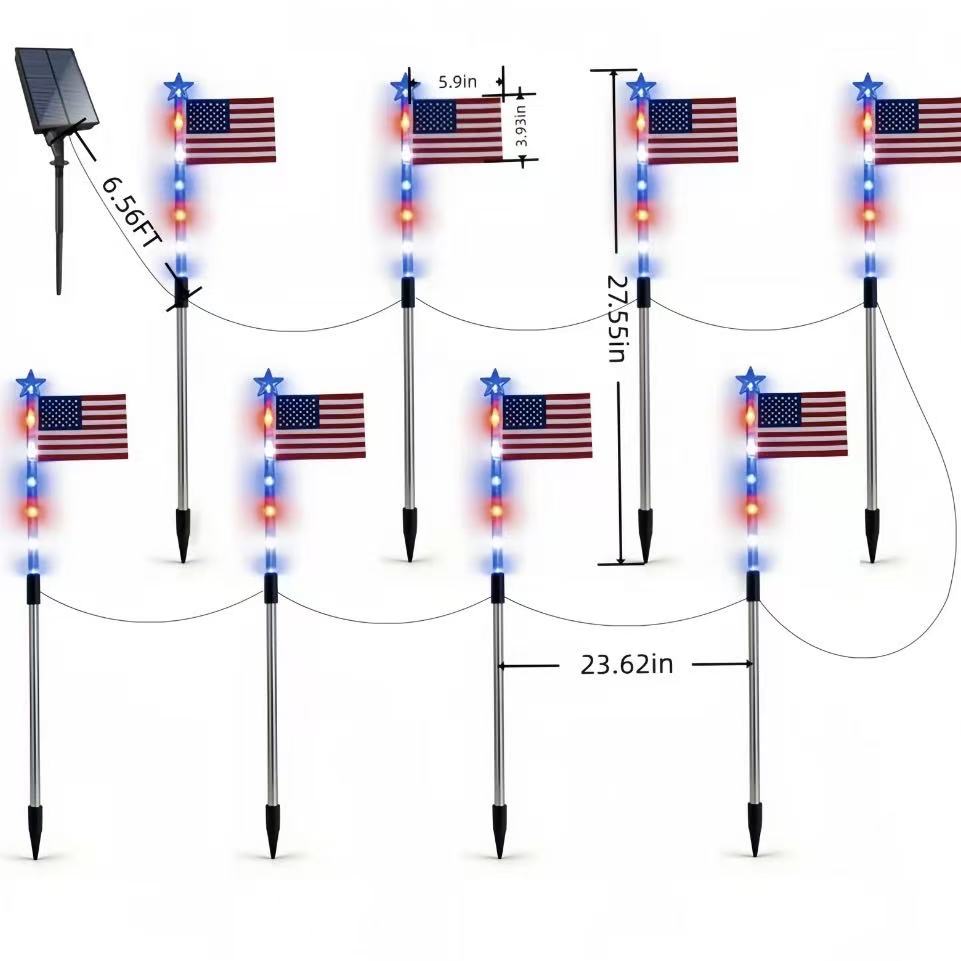 PTZ 8-Piece American Flag Solar Light Set with 8 Lighting Modes