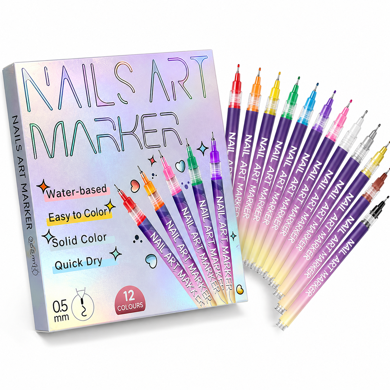 PTZ 12-Color Nail Art Marker Set - Quick-Drying Acrylic Pens for DIY Manicures - Image 3
