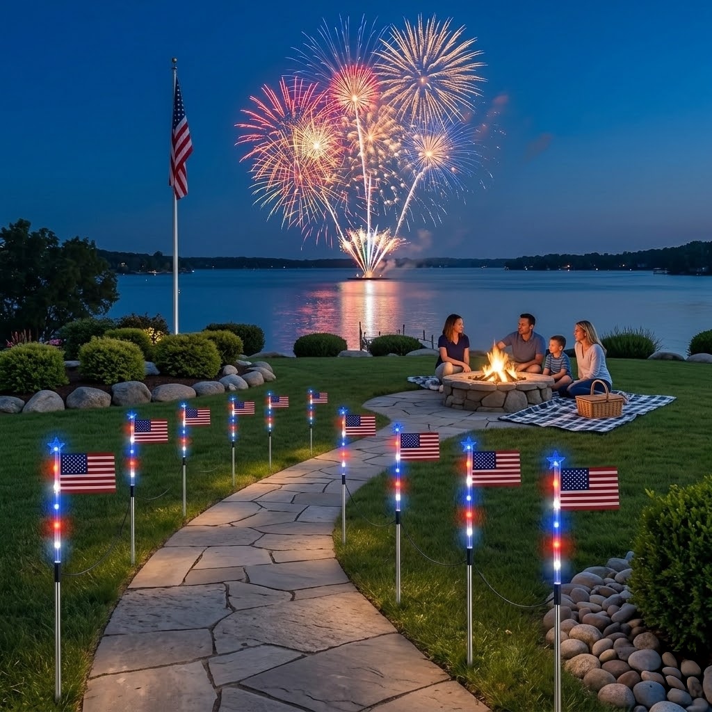 PTZ 8-Piece American Flag Solar Light Set with 8 Lighting Modes - Image 3