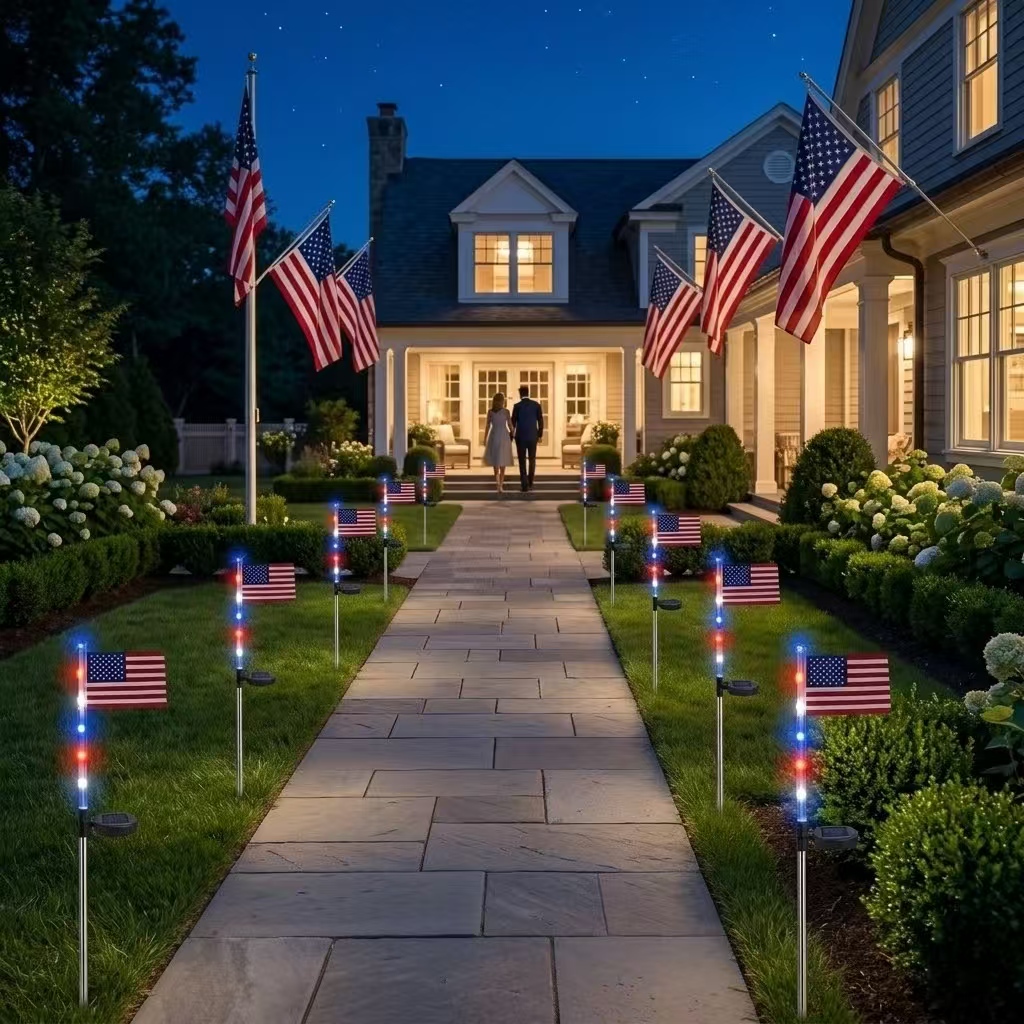 PTZ 8-Piece American Flag Solar Light Set with 8 Lighting Modes - Image 4