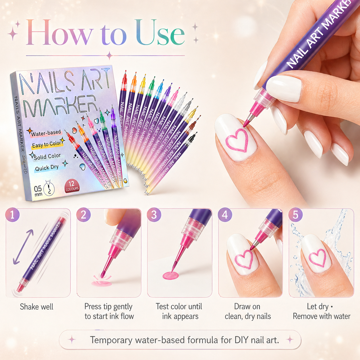 PTZ 12-Color Nail Art Marker Set - Quick-Drying Acrylic Pens for DIY Manicures - Image 5