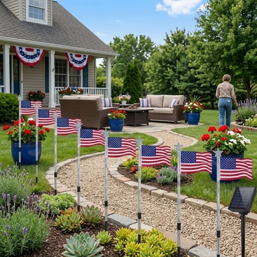 PTZ 8-Piece American Flag Solar Light Set with 8 Lighting Modes - Image 5