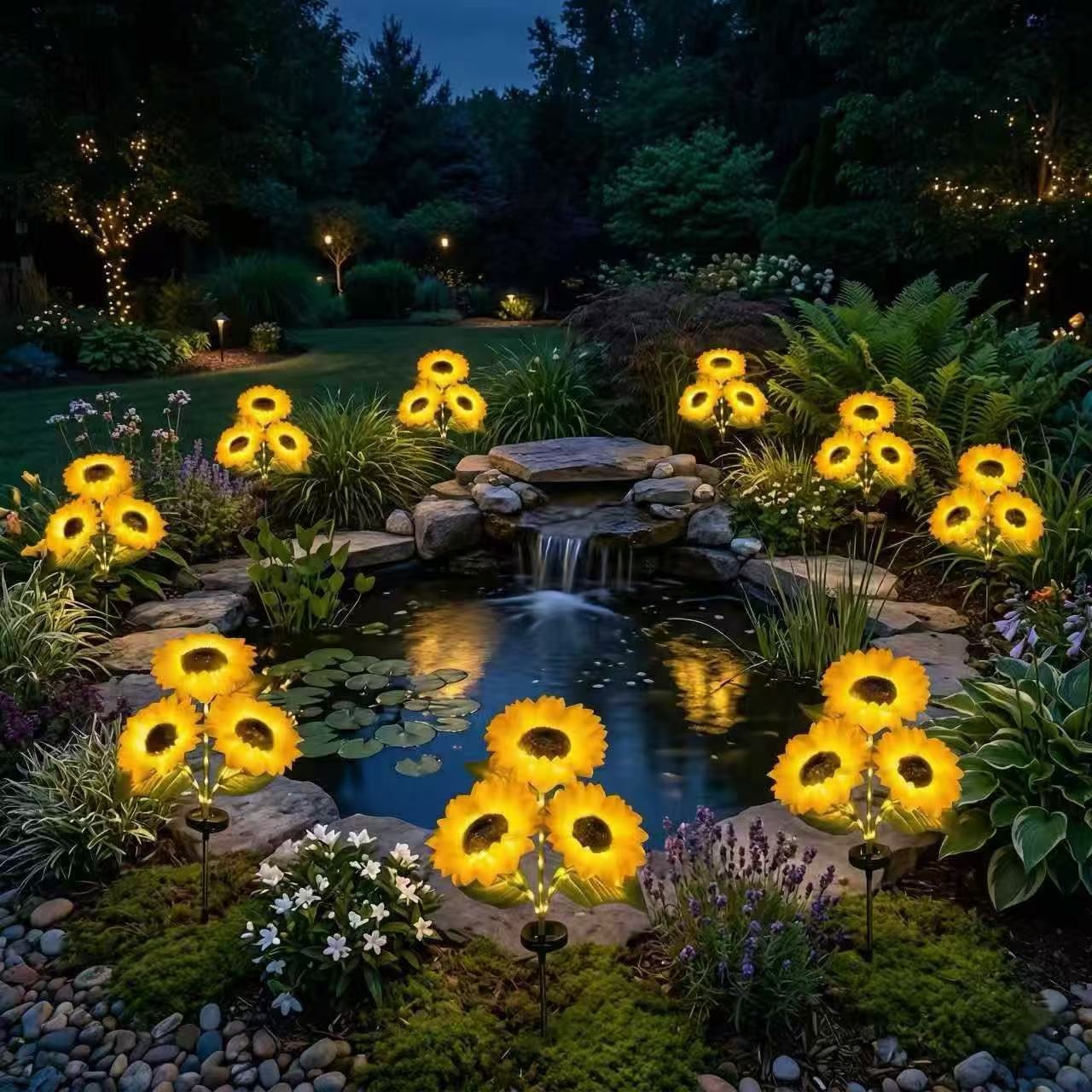 PTZ Solar Powered LED Sunflower Garden Lights - Realistic Nighttime Glow - Image 5