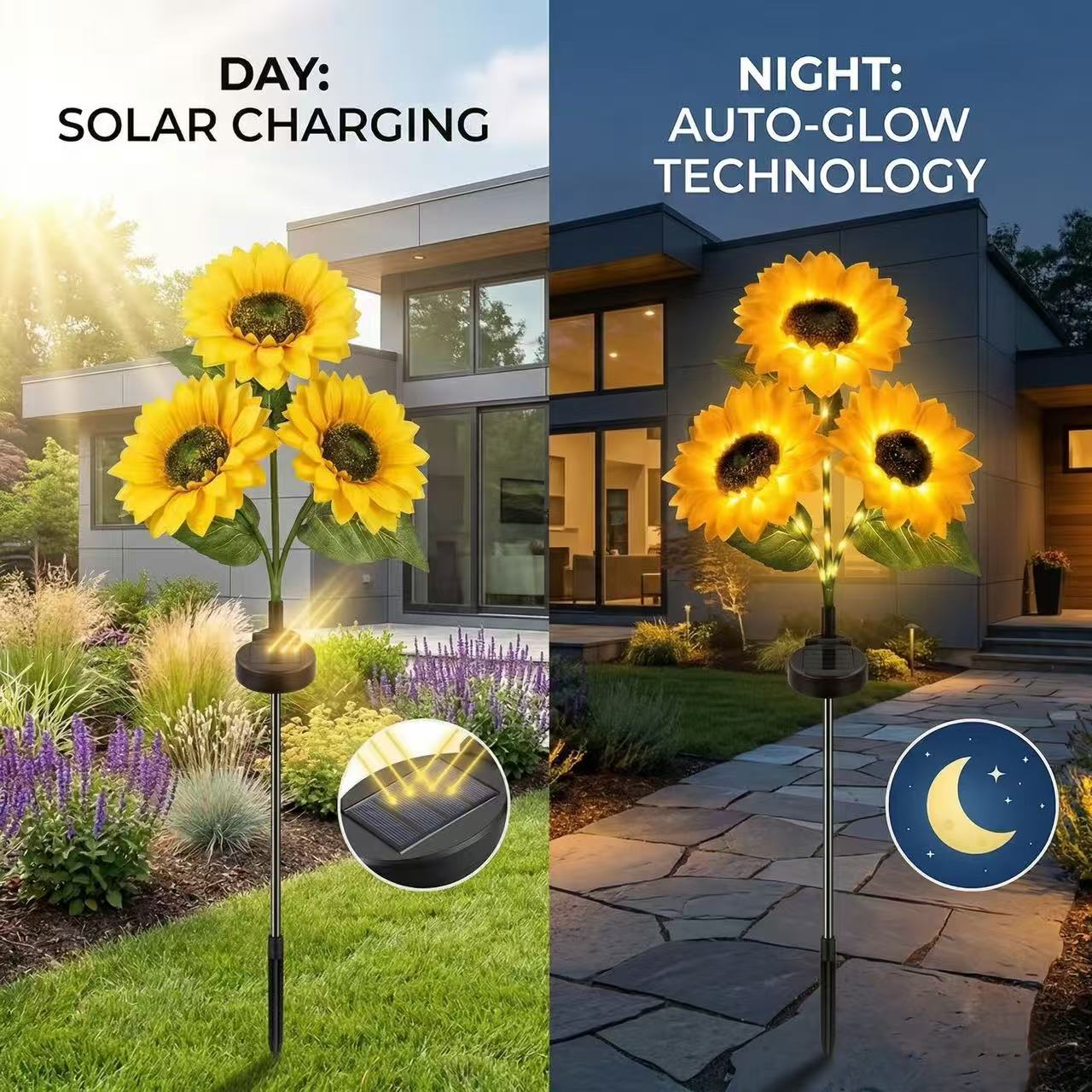 PTZ Solar Powered LED Sunflower Garden Lights - Realistic Nighttime Glow - Image 6