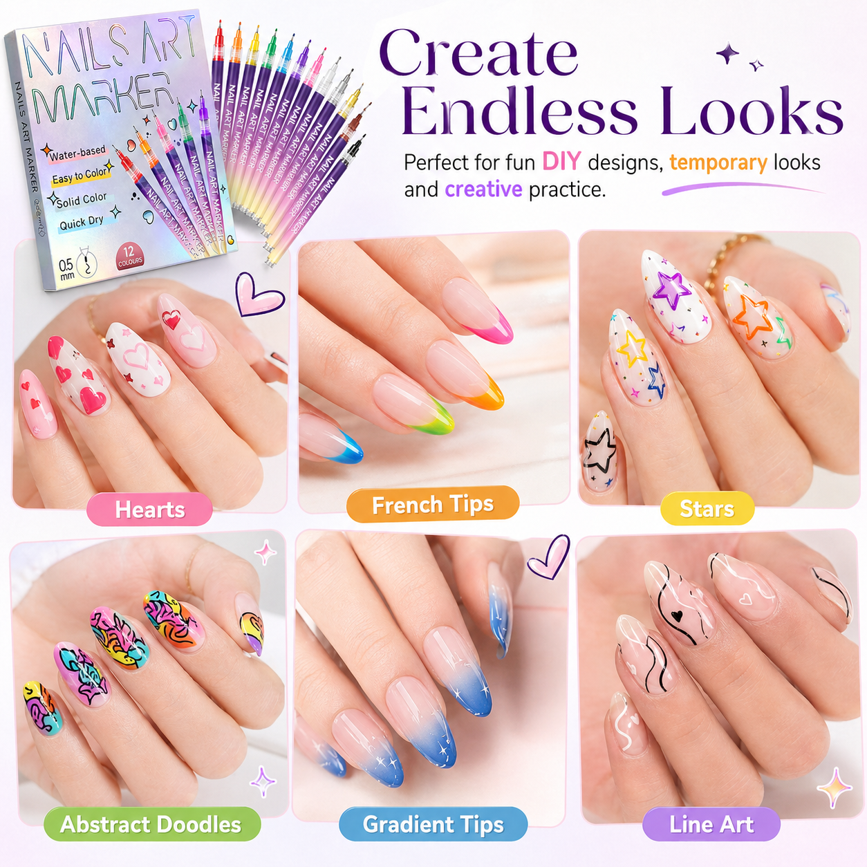 PTZ 12-Color Nail Art Marker Set - Quick-Drying Acrylic Pens for DIY Manicures - Image 6