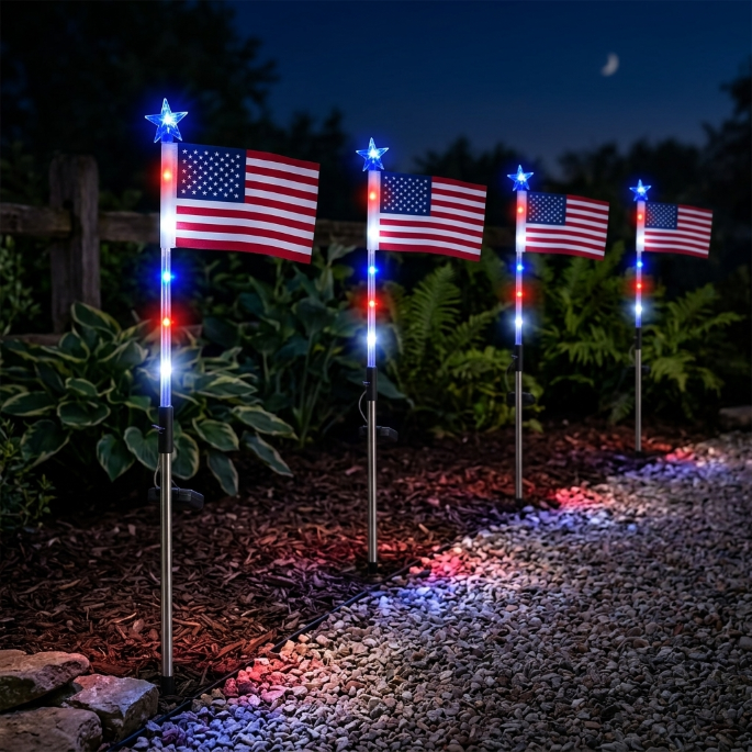 PTZ 8-Piece American Flag Solar Light Set with 8 Lighting Modes - Image 6